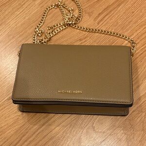Michael Kors Olive Leather Crossbody Bag with Gold Chain